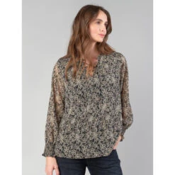 Blouse Melody Ă Fleurs Beige/noir Femme - Le Temps Des Cerises