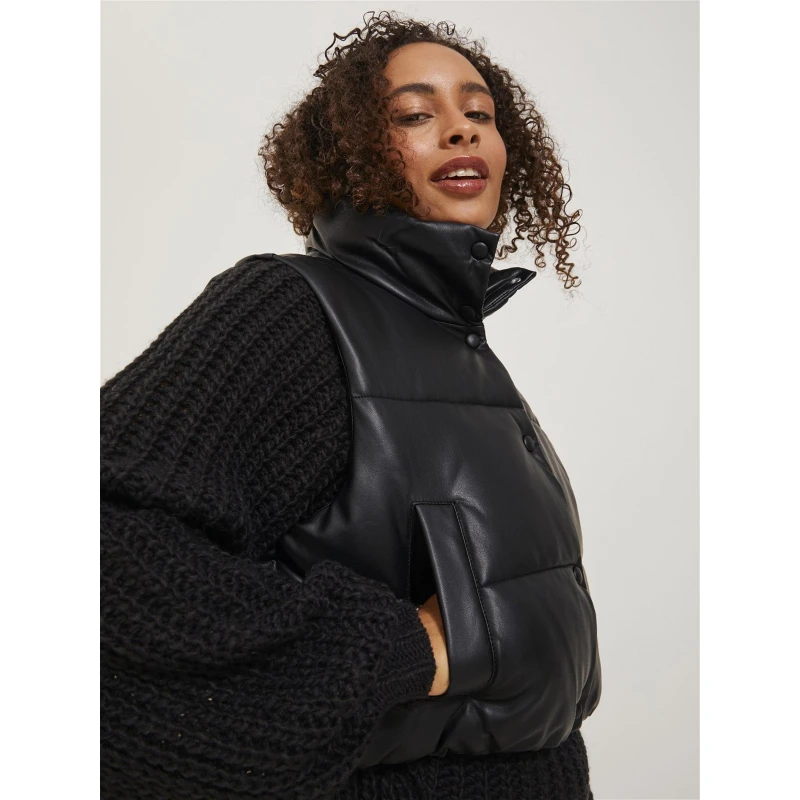 Doudoune Sans Manche Crop Simili-cuir Breezy Noir Femme - Jjxx â Image 4