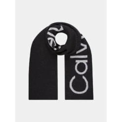 Echarpe Laine Logo Reverso Noir Gris Femme - Calvin Klein