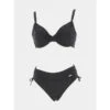 Maillot De Bain 2 Pièces Zigzag Relief Noir Femme - Grain De Sable