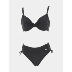 Maillot De Bain 2 Pièces Zigzag Relief Noir Femme - Grain De Sable