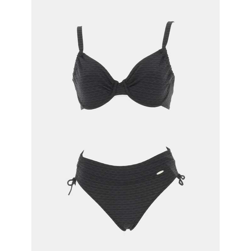 Maillot De Bain 2 Pièces Zigzag Relief Noir Femme - Grain De Sable