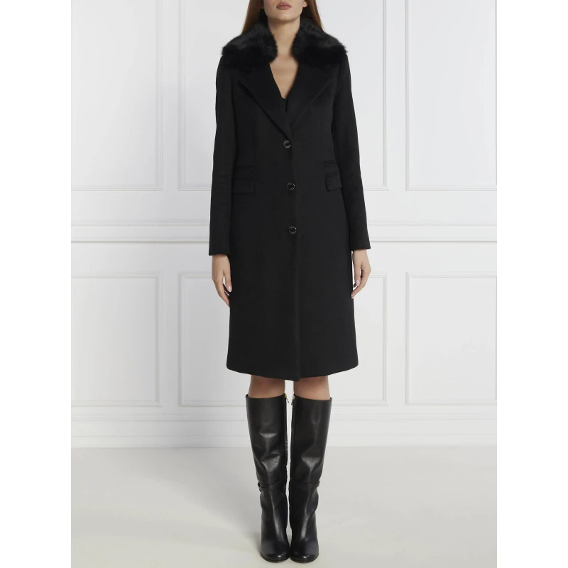 Manteau En Laine Melangée Laurence Noir Femme - Guess