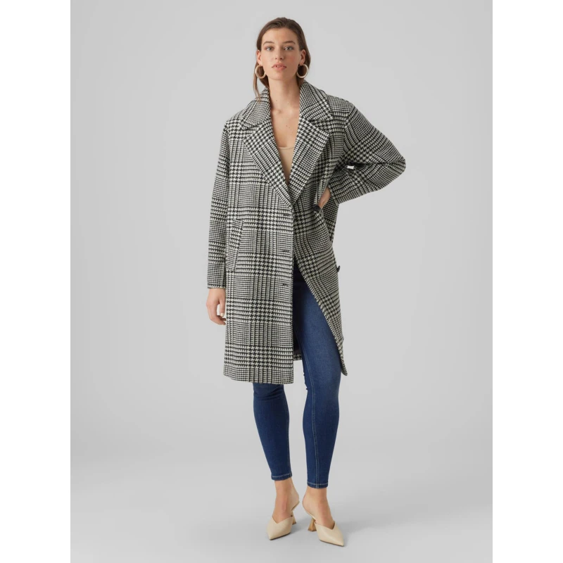 Manteau Laine Nid De Poule Hanna Blanc Noir Femme - Vero Moda â Image 3