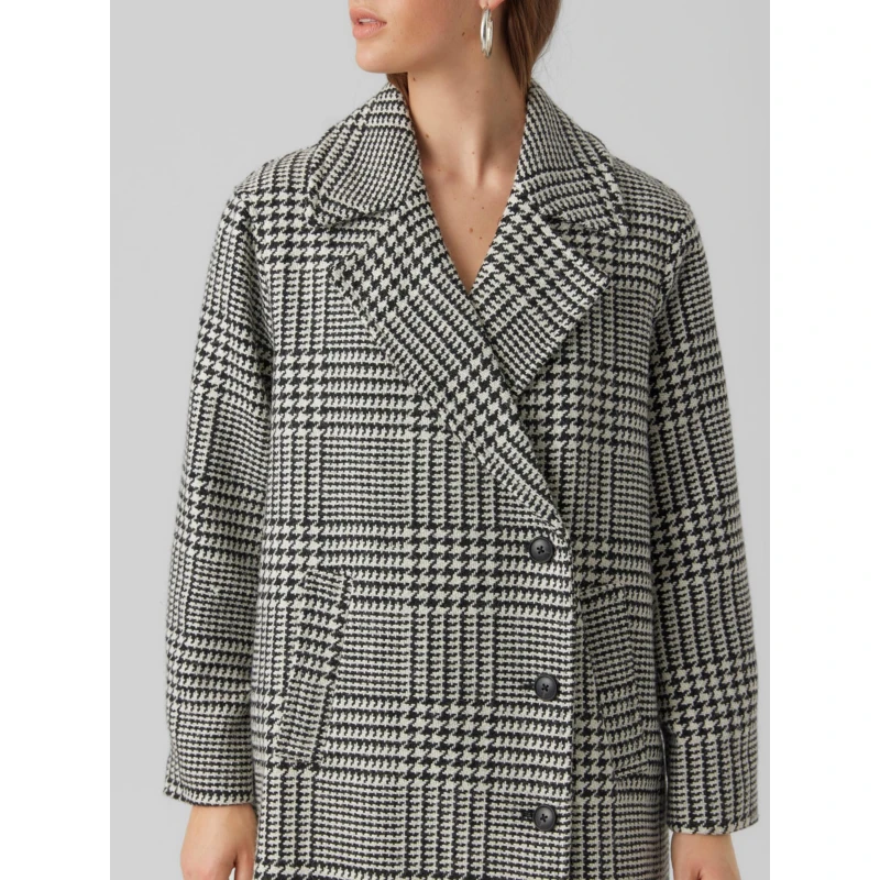 Manteau Laine Nid De Poule Hanna Blanc Noir Femme - Vero Moda â Image 4