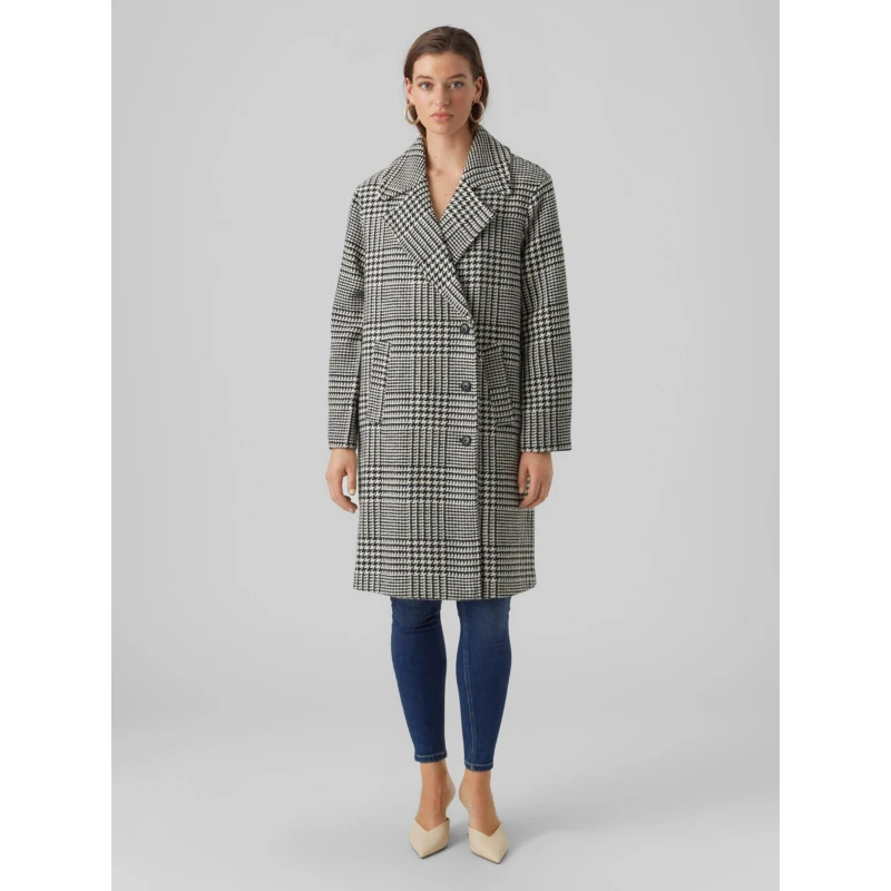Manteau Laine Nid De Poule Hanna Blanc Noir Femme - Vero Moda