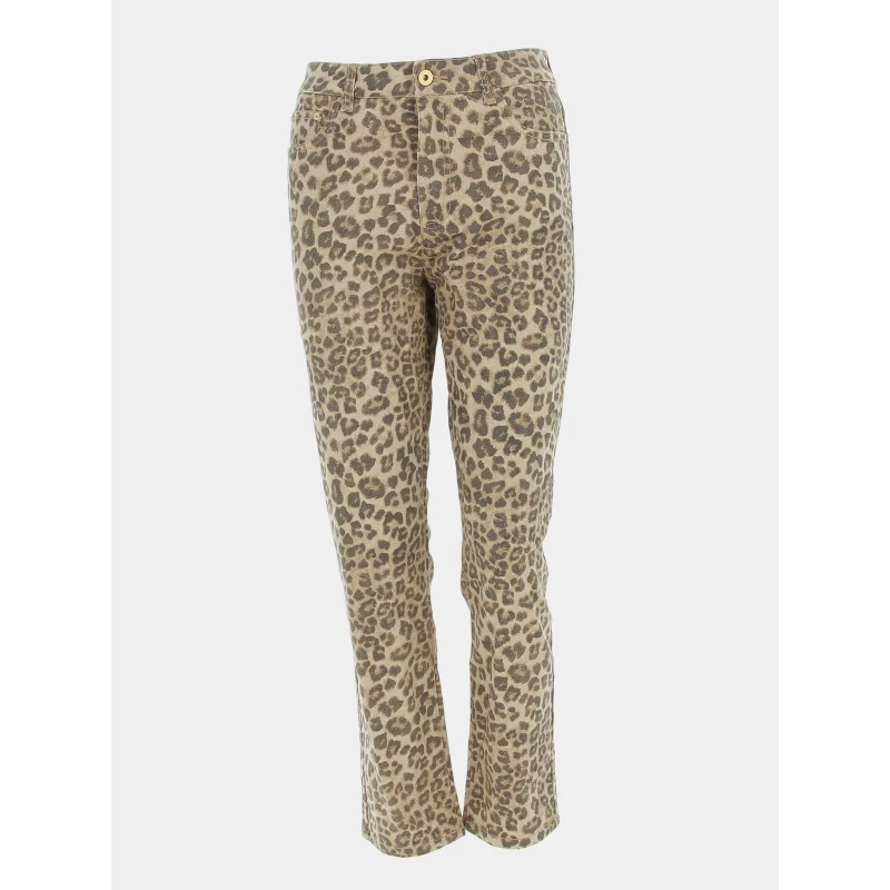 Vero Moda Pantalon Taille Haute Léopard Beige Femme - Véro Moda