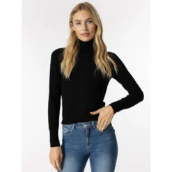 Pull Col Roulé Fin Uni Agate 4 Noir Femme - Tiffosi