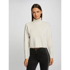 Pull Crop Col Roulé Court Ivoire Femme - Morgan