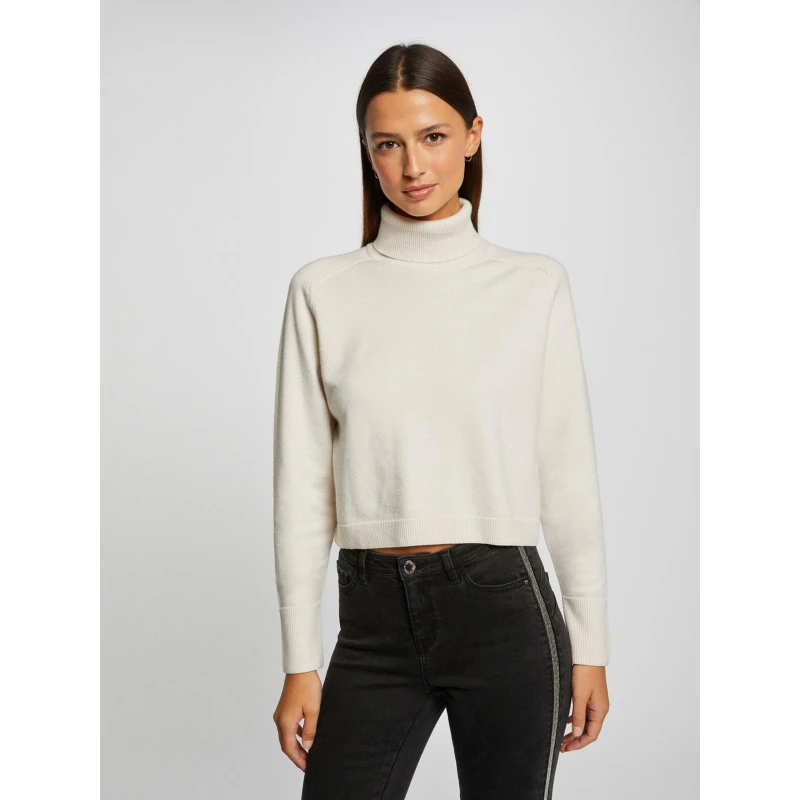 Pull Crop Col Roulé Court Ivoire Femme - Morgan