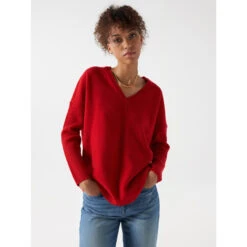 Pull En Laine Col V Rouge Femme - Salsa