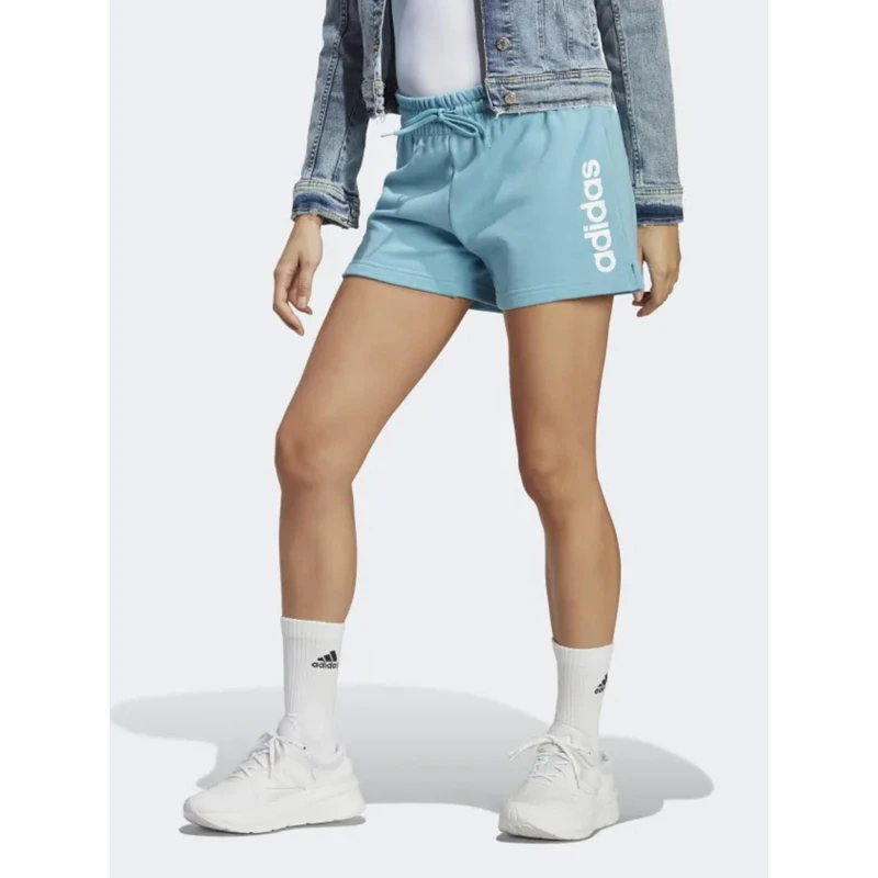 Short De Sport Linear Logo Bleu Femme - Adidas