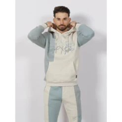 Sweat à Capuche Bicolore Double Logo Beige Bleu - Project X Paris