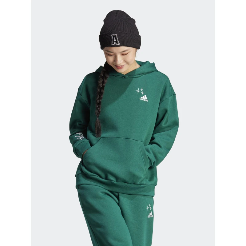 Sweat à Capuche Motifs Brodés Vert Fôret Femme - Adidas