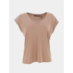 T-shirt Col V Filli Marron Femme - Vero Moda