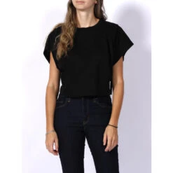 T-shirt Cropped Delevis Logo étiquette Noir Femme - Hugo
