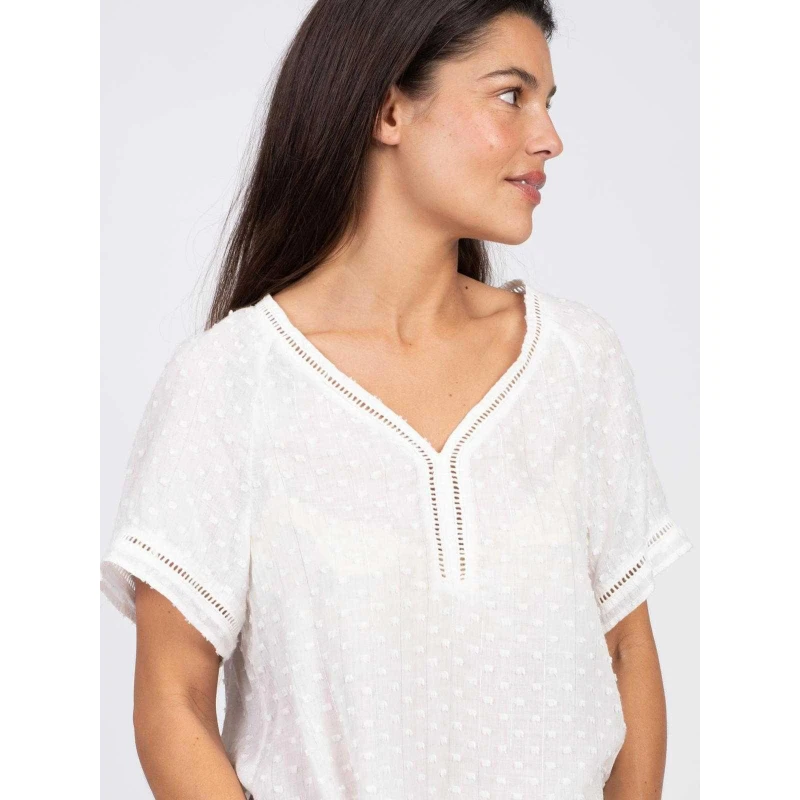 T-shirt Pois BrodĂ©s Rayures Argent Blanc Femme - Sun Valley â Image 3
