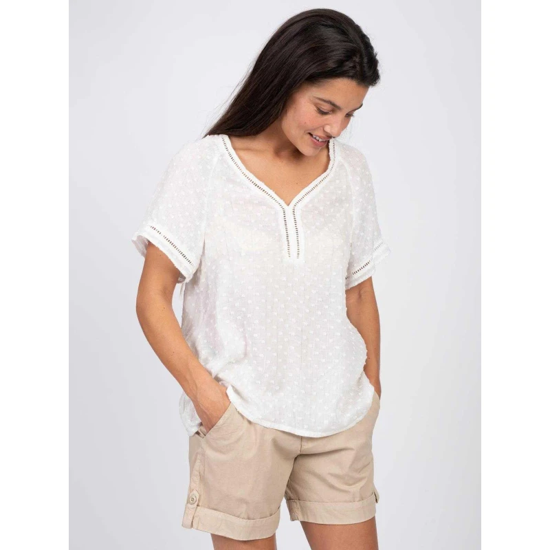 T-shirt Pois Brodés Rayures Argent Blanc Femme - Sun Valley