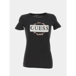 T-shirt Round Logo Noir Femme - Guess