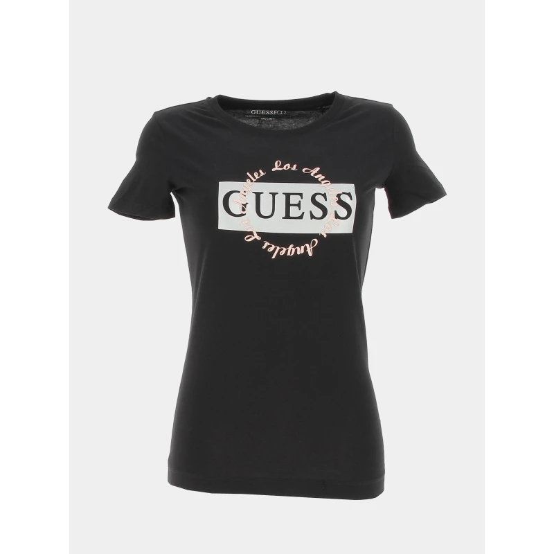 T-shirt Round Logo Noir Femme - Guess